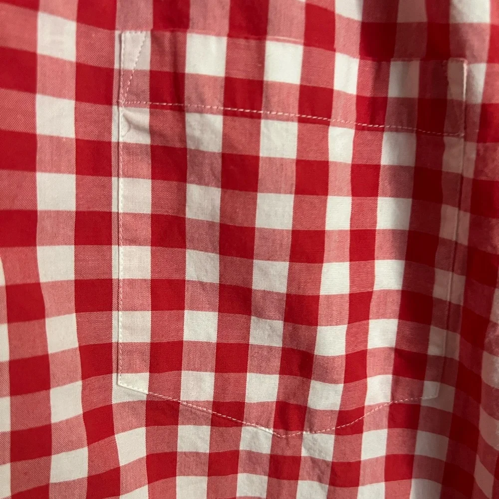 J CREW Slim Fit Flex Washed Red and White Gingham‎ Casual Button Down Men's Sz L